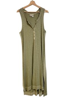 Anthropologie Green Sleevless Henley Maxi Dress